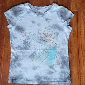 Disney Store Frozen Elsa T-shirt  Gray Tie-dyed short-sleeve Girl's Medium 7/8